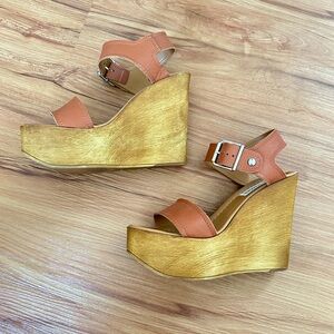 Steve Madden Cognac Leather Platform Wedge Sandals
